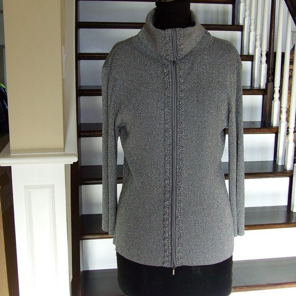 Sweet Nygard Grey Silver Metallic Cardigan Sweater XL - Picture 1 of 9